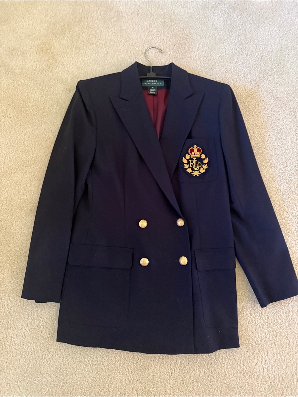 Lauren Ralph Lauren Navy Double-Breasted Blazer with Gold Crest